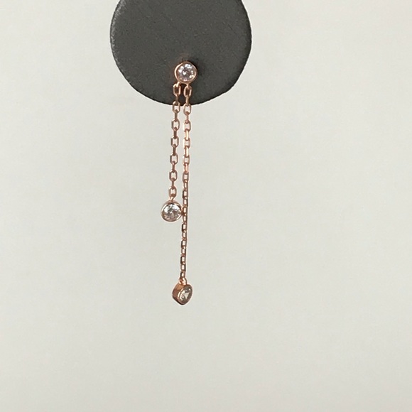 Rose Gold Plated Bezel Dangling CZ .925 Earrings! - Picture 3 of 4